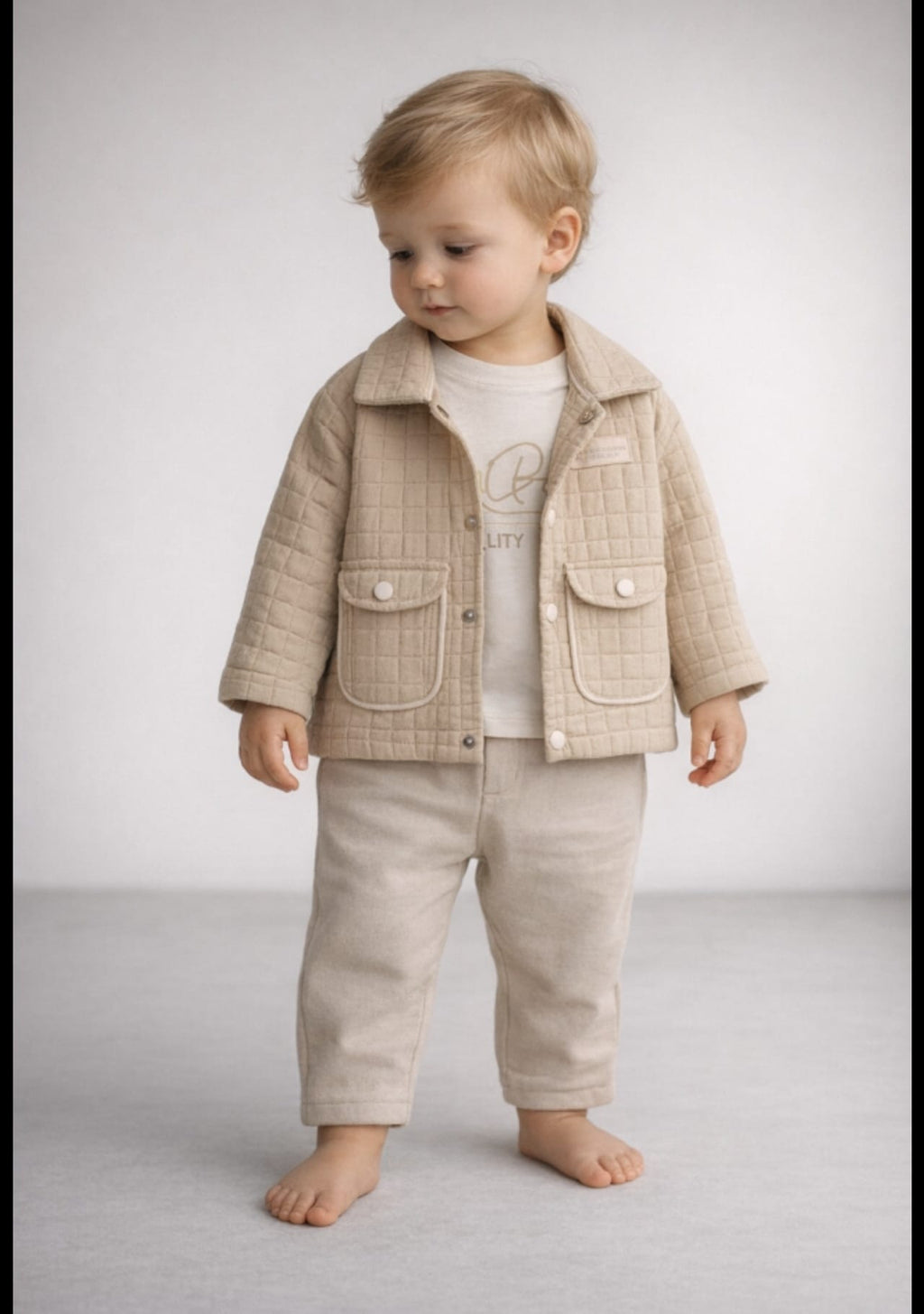 Set jachetă cu buzunare duble,cu pantalon și tricou, junior 9/24 luni, format din 3 piese
