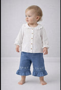 Costum din muselina și denim cu guler rotund cu pantalon &nbsp;evazat DECO 9/24&nbsp;