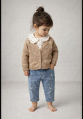 Set cămașă cu imprimeu și broderie,pantaloni Denim și Cardigan &nbsp;Missolix 9/24 luni&nbsp;
