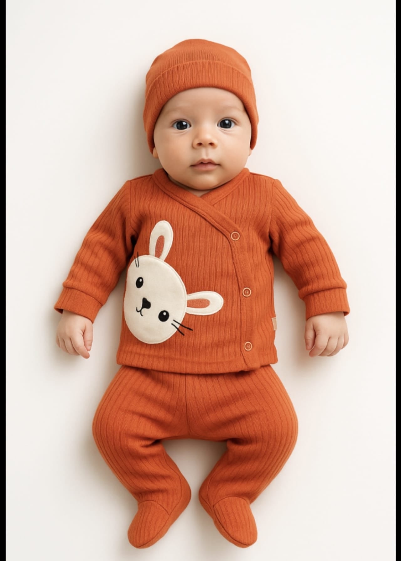 Body pentru bebeluși Nana Baby 0-3 luni, format din 3 piese, cu broderie cu iepuri&nbsp;
