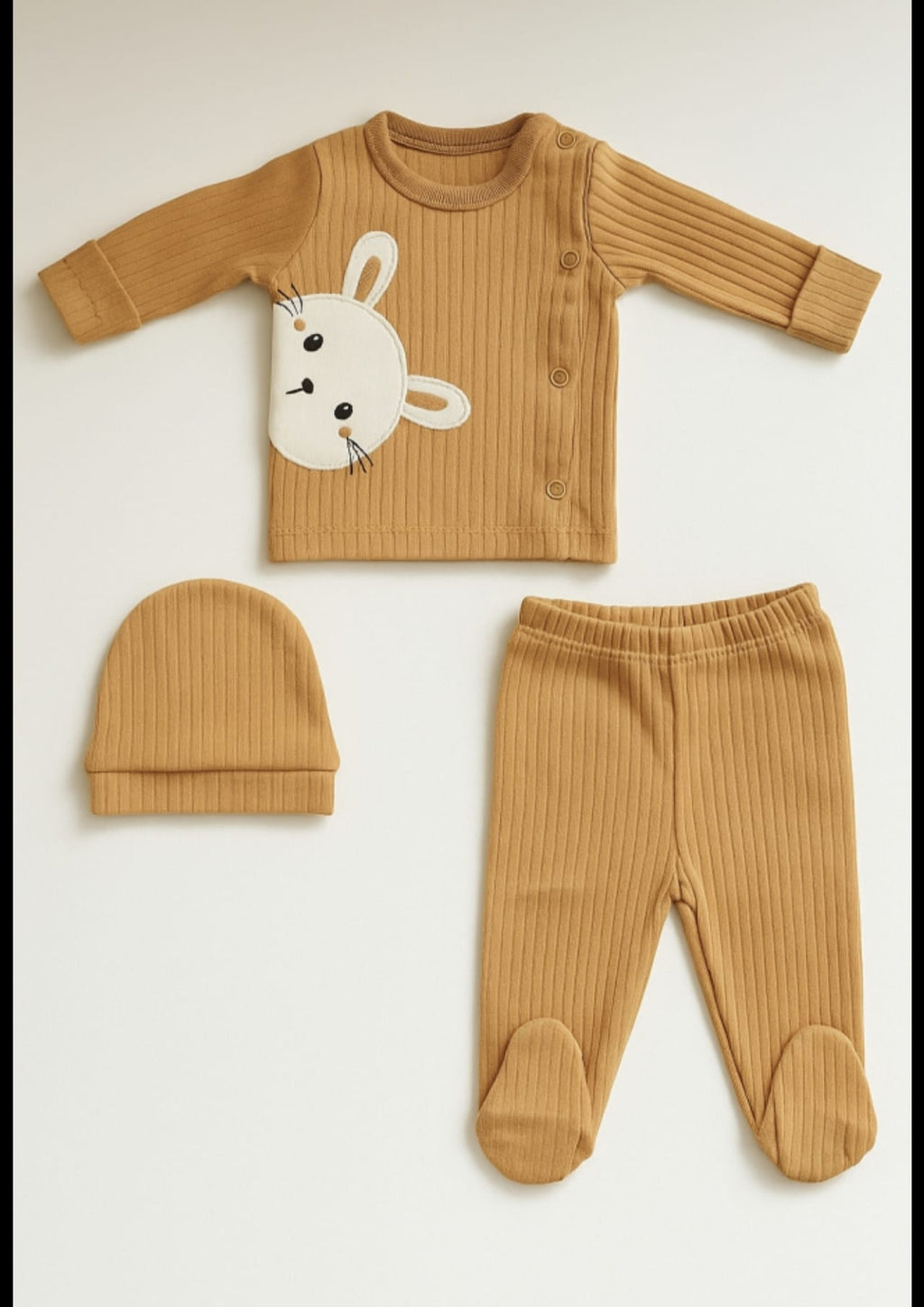 Body pentru bebeluși Nana Baby 0-3 luni, format din 3 piese, cu broderie cu iepuri&nbsp;