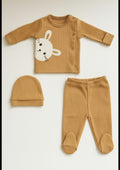 Body pentru bebeluși Nana Baby 0-3 luni, format din 3 piese, cu broderie cu iepuri&nbsp;