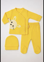 Body pentru bebeluși Nana Baby 0-3 luni, format din 3 piese, cu broderie cu iepuri&nbsp;