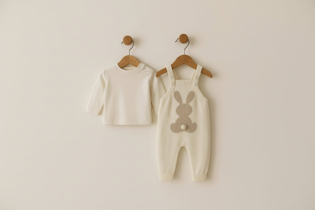 Salopetă tricotată MINIKAY UNISEX cu imprimeu iepure