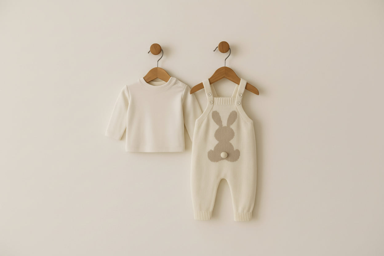 Salopetă tricotată MINIKAY UNISEX cu imprimeu iepure