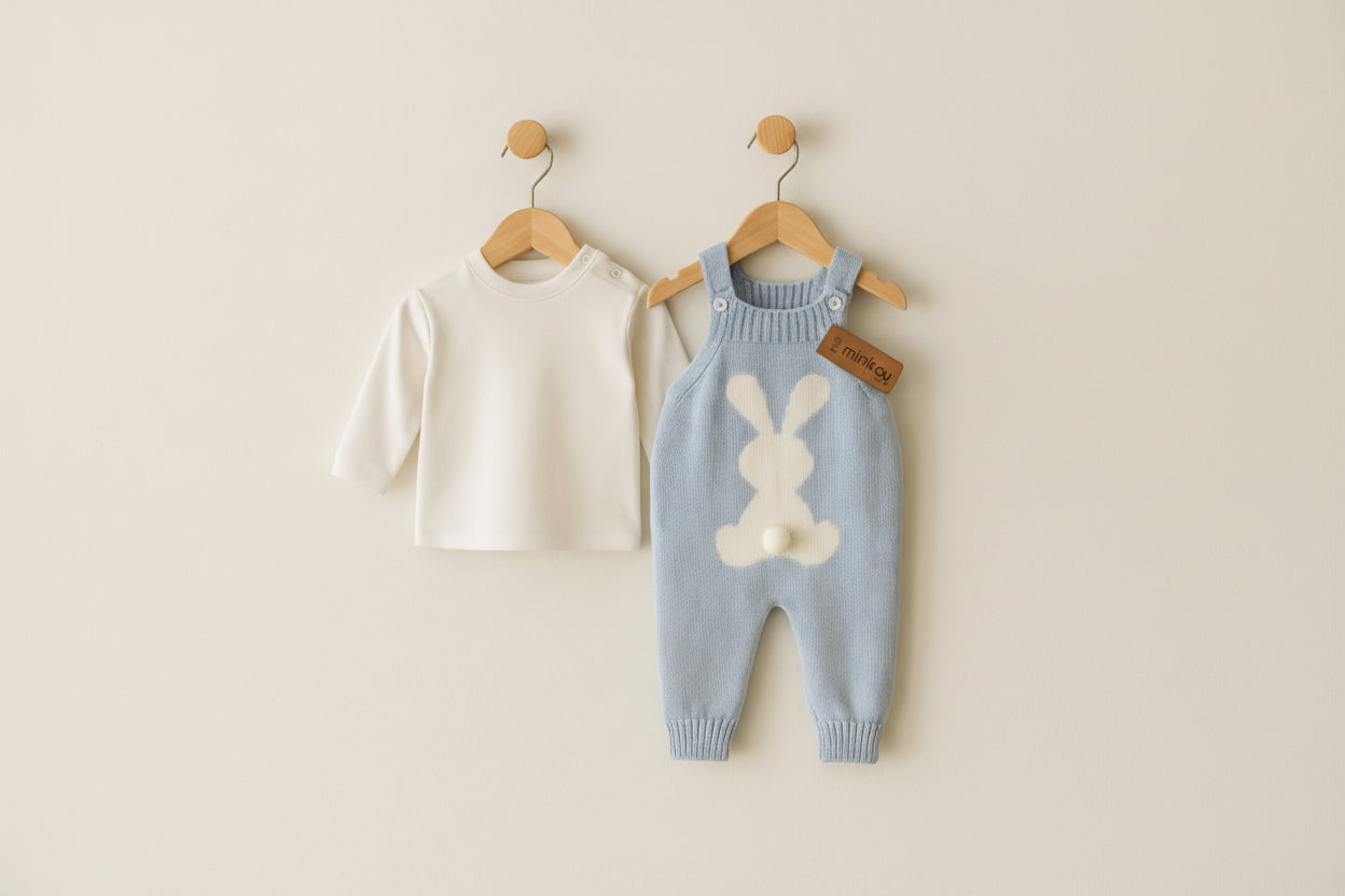 Salopetă tricotată MINIKAY UNISEX cu imprimeu iepure