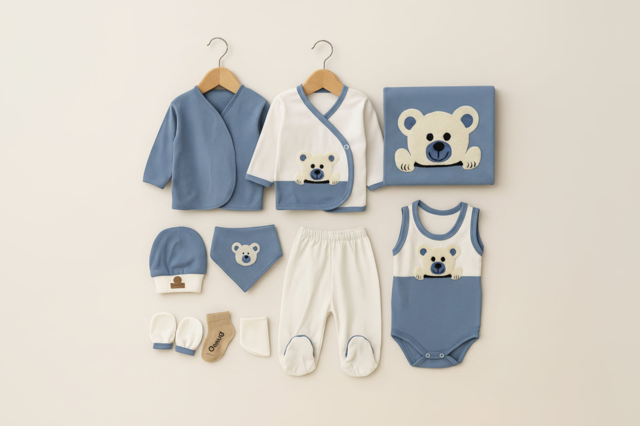 CONCON SET 10 PIESE LUXURY CU URS NOU-NĂSCUT