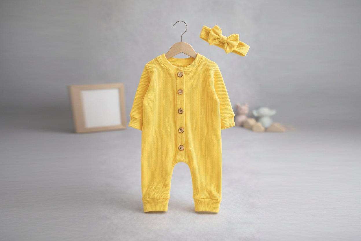 Bandană și salopă cu nasturi 3/12 luni