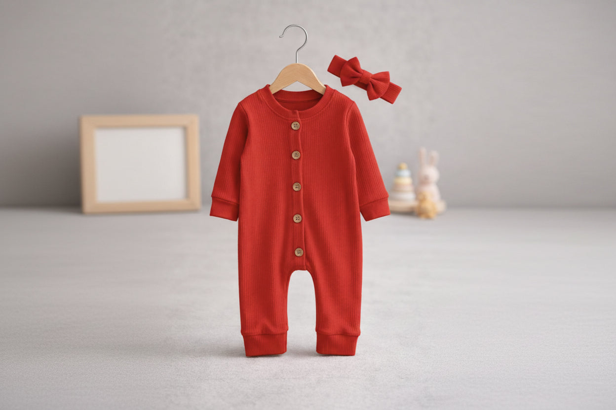 Bandană și salopă cu nasturi 3/12 luni