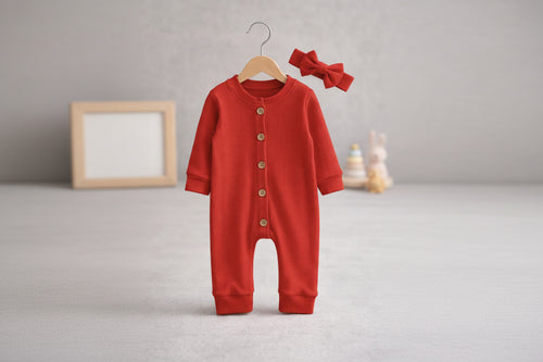 Bandană și salopă cu nasturi 3/12 luni